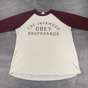 Vintage 90s OBEY Propaganda Raglan Shirt Men M Burgundy Maroon USA Surf Skate